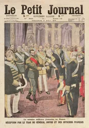 Przyjęcie generała Josepha Joffre (1852-1931) przez Mikołaja II (1894-1917) w pałacu Peterhof, z „Le Petit Journal”, 17 sierpnia 1913